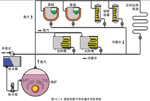 典型的蒸汽和冷凝水回收系统